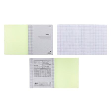Notebook 12 sheets in the green cage, plastic cover, block 65 g/m2-1