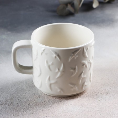 Ceramic "Swallows" white mug, 260 ml, white color-2