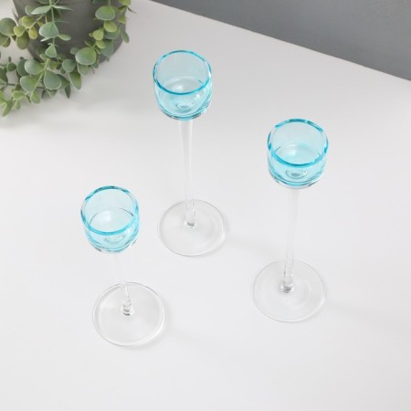 Glass candlestick set 3 pcs "Transparency of thoughts" height 26cm-2pcs., 20 cm- 1 pc. blue-2