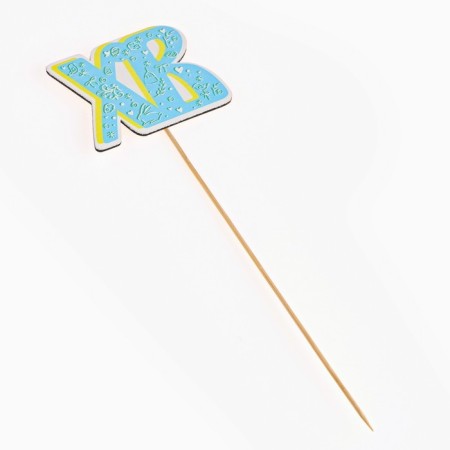 Topper wooden "XV", 8.6x28 cm, blue-2