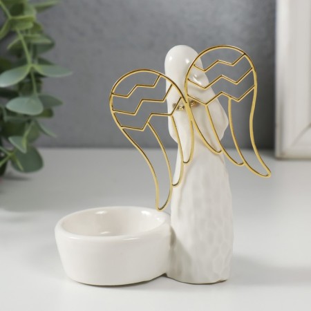 Ceramics candlestick, metal on 1 candle "Angel. Prayer" white 10x5.4x10.7 cm-2
