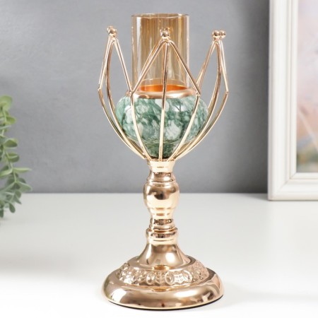 Summary Metal for 1 candle "Bun. White-green marble" gold 25x11x11 cm-2