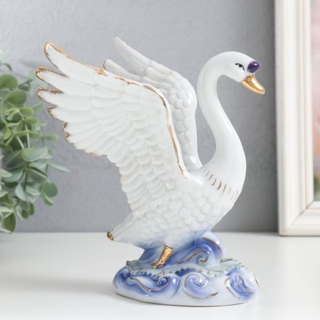 Souvenir Ceramics "Swan with spread wings, with flowers" 18 cm-3