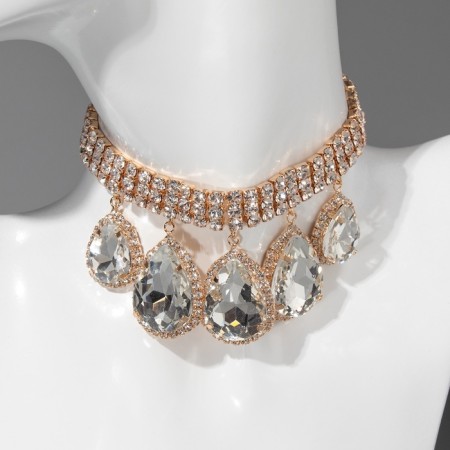 Choker-Coker "drop" rhinestones, white in gold