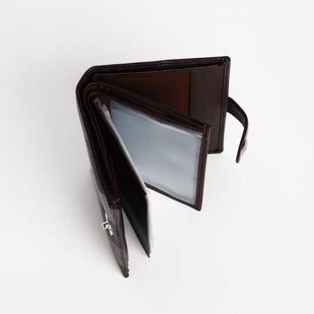 Male purse on Magnet, 3 in 1, for bills, auto documents and passports, brown color-3
