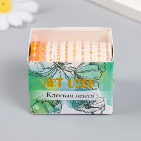 Adhesive tape Paper "Assorted drawings. Orange" set 10 pcs width 0.5 cm winding 2 m-4