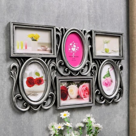 Photo frame plastic in 6 photos 10x15 cm "Stylish" silver 50.5x31 cm-1