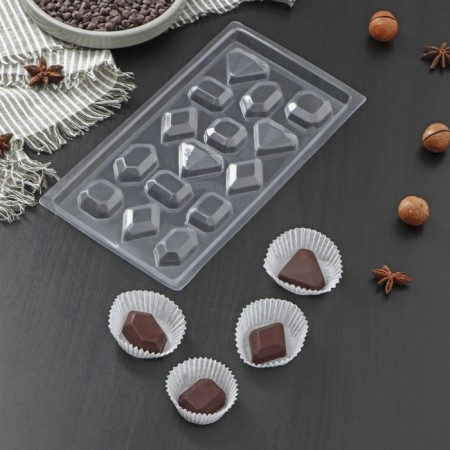 Form for chocolate and sweets "Gems", 22 × 11 cm, 15 cells, color transparent