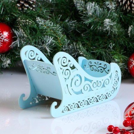 New Year. Wooden Kashpo, 23 × 10 × 14 cm "Sanka", gift packaging, blue pastel-1