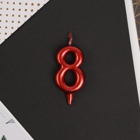 Candle for the cake, the number "8", red.-2