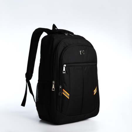 Youth backpack from textiles, 2 lightning departments, 4 pockets, black/orange color-2