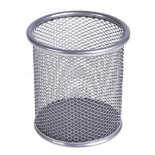 A glass for writing accessories, round, metal, gray