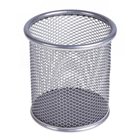 A glass for writing accessories, round, metal, gray