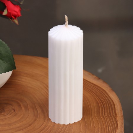 Candle-cylinder with ribs, 4x12cm., White-1