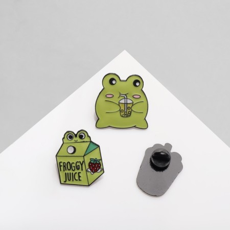 Set of badges (3 pcs.) "Frog drinks", green color in black metal-3