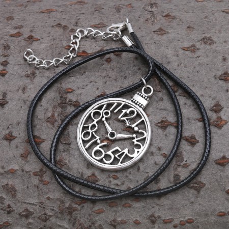 Piece on the cord "Clock", color black silver on a black lace, 43 cm