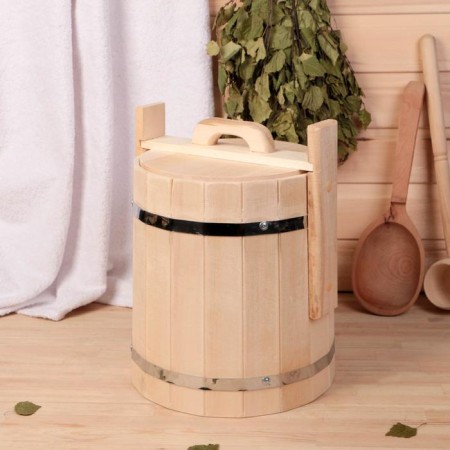 Linden tub, 10l, stainless hoop, with a lid, "Dobroparov"-1