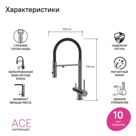 IDDIS ACE kitchen mixer, filter and flexible pour, graphite color-1
