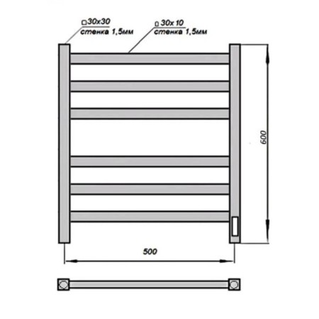 Electric towel Grois Bruno, 400x600 mm, 6 crossbars, lower, black-2