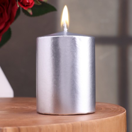 Candle - paraffin, varnished, silver metallic cylinder, 5.6 × 8 cm-2