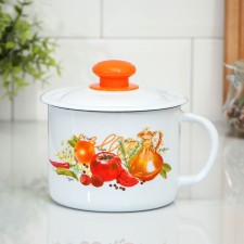 Lid mug, 1 L, Mix drawing, white color