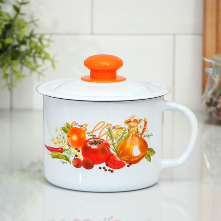 Lid mug, 1 L, Mix drawing, white color