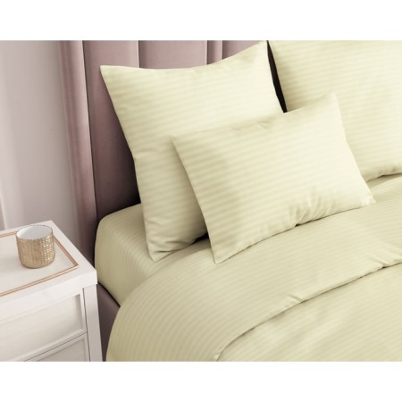 Guten Morgen Champagne sheet, Straip-Satin, size 150x214 cm, yellow color-1