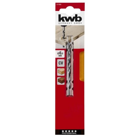 KWB wood drill, 6x93 mm, cylindrical shank, steel CR-V-1