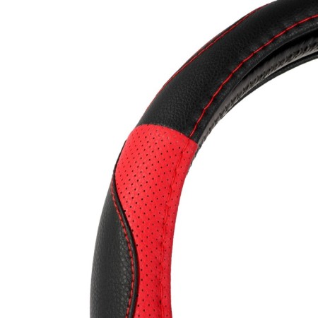 Braid on the steering wheel Nova Bright eco -leather, black, perforation, red inserts, red line, rm-2
