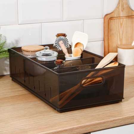 Optima, 11.5 l lid container for storage, 24.2 × 45 × 12.9 cm, brown color