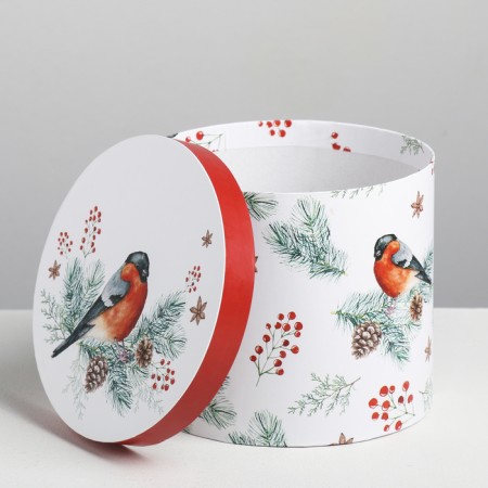 Round Gift Box "Bullfins", 14 x 16 cm, new year-2