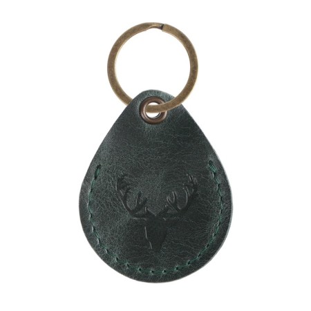 Leather keychain for a car key, label, drop, genuine leather, green, deer-2