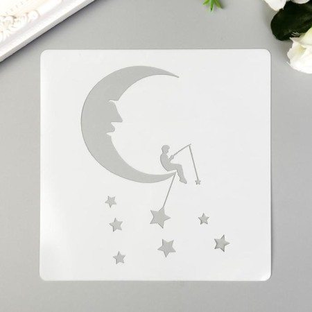 Stencil plastic "Fishing. Month and stars" 13x13 cm