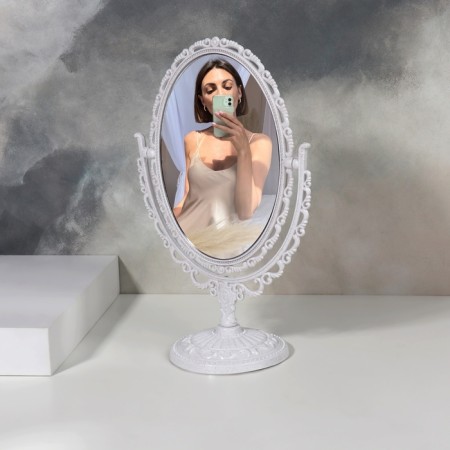 The mirror is desktop, bilateral, with an increase, a mirror surface is 11 × 15.5 cm, white color-2