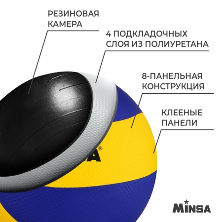 Volleyball ball minsa, pu, glued, 8 panels, p. 5-2