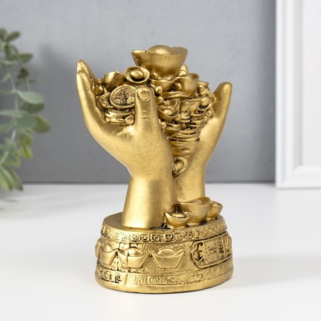NECKE Polystone for bronze "Coins and ingots in the palms" 7.7x10.7x14 cm-2