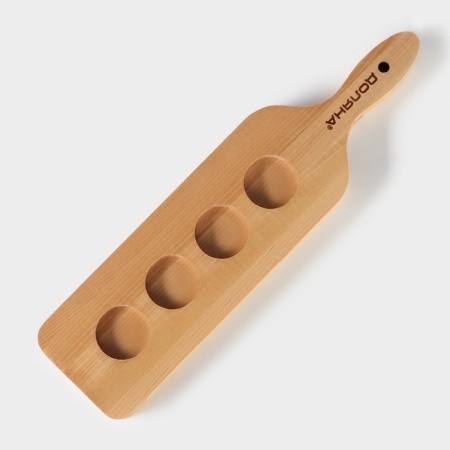 Board for serving with a handle, 35 × 9 × 1.8 cm, 4 shots, diameter of cells 3.9 cm, with impregnation, birch-2