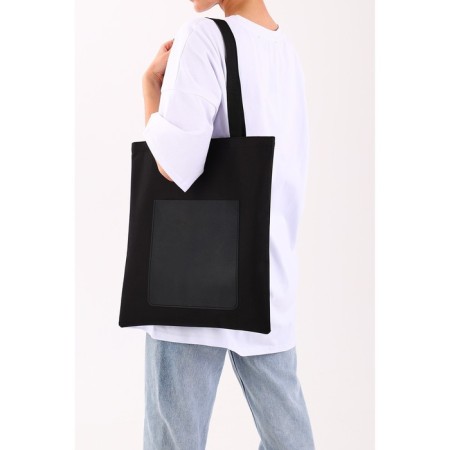 Shoper with pocket, black color, 40 x 35 cm-10