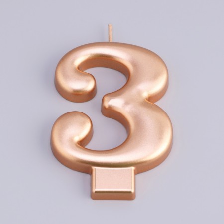 Candle for the Cake "European Giant", a number 3, 7 cm, pink gold-2