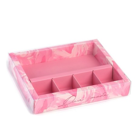 Box for 4 sweets and chocolate with cells "Delicate colors" 18.8 x 15.7 x 3 cm