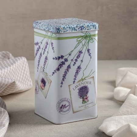 Bank with a lid for bulk products "Lavender", 1.2 l, 9 × 9 cm, rectangular