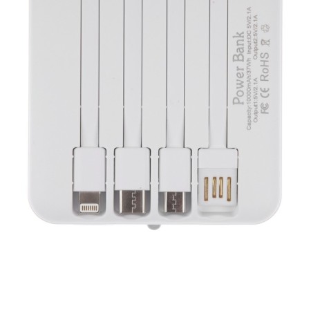 External battery 484, 10000 mAh, Type-C/Lightning/MicroUSB cables, lantern, white-6