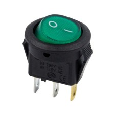 Выключатель клавишный круглый 250V 3А (3с) ON-OFF зеленый с подсветкой Micro (RWB-106, SC-214) REXAN