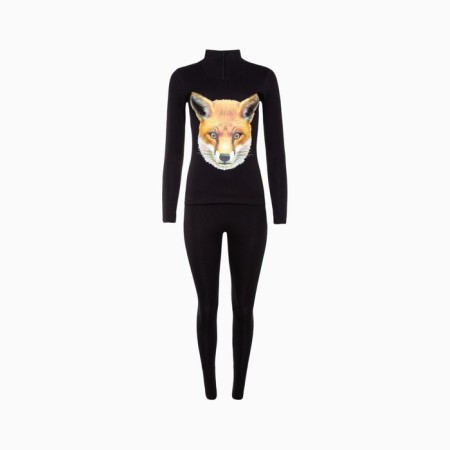 Women's thermal underwear (jumper, leggings) print fox, black color, size 48-8