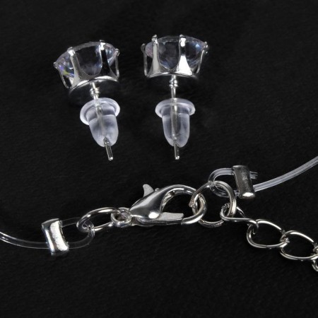 Set 2 objects: earrings, pendant "on the fishing line" classic, white color in silver, 30 cm-1
