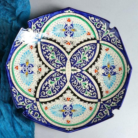 Largan Rishtan ceramics "Patterns", 40 cm, square, corrugated, blue-1