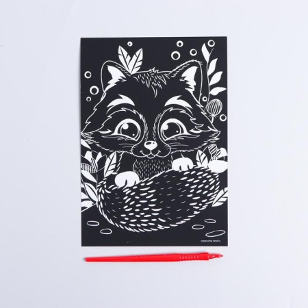 Engraving "Raccoon in the clearing" A5, with a metallic effect, holography-3