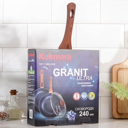 Granit Ultra Original pan, D = 24 cm, plastic handle, glass cover, anti -stick coating, black color-6