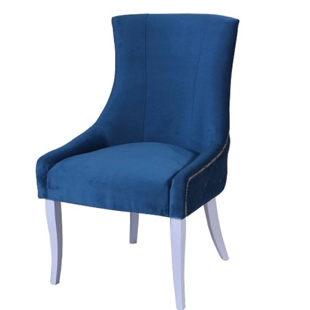 Chair "Marzio", velor fabric, Molding Nickel, support massif white, color ocean
