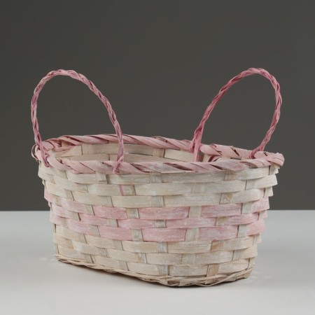 Wicker basket, d25 x 18 x 11/19 cm, pink, bamboo-1